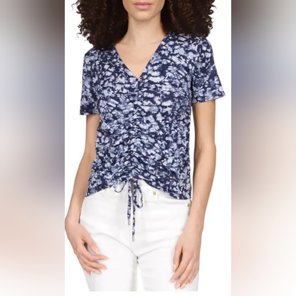 MICHAEL Michael Kors Tops - Michael kors medium cinched tie dye blue short sleeve summer cotton modal top